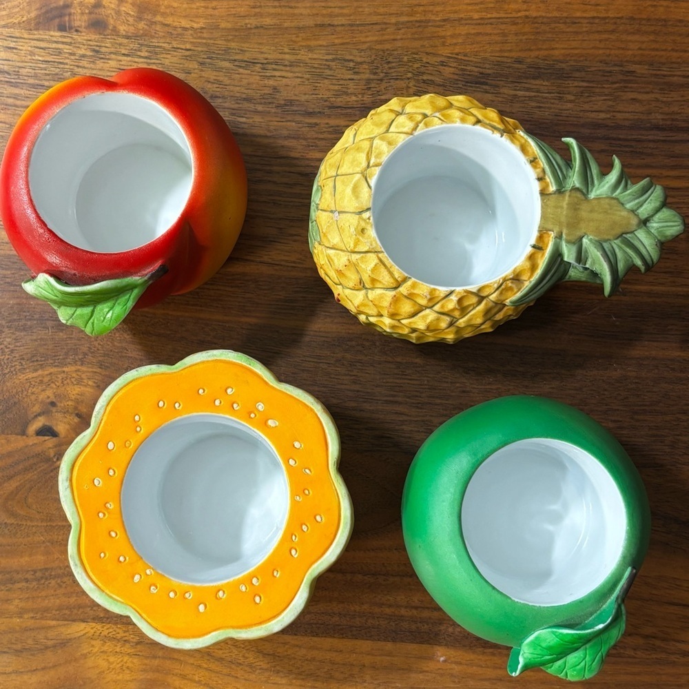 Partylite fruit splash votive candleholders: pineapple, peach, apple, cantaloupe - Picture 2 of 8